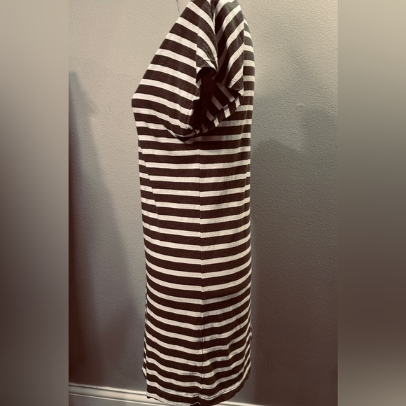 Sanctuary Olive Army Green and Cream Striped V-Neck T-shirt Dress - Picture 2 of 9